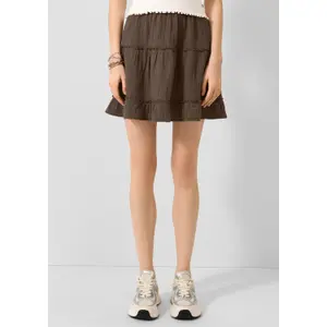 Women's Flared Mini Skirt with Ruffles in Chiffon QS image-6