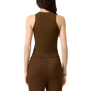 Women’s Fitted Knitted Tank Top with Cutouts and Gold Buttons QS image-5