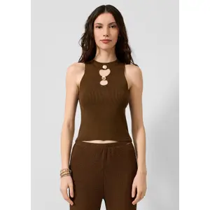 Women’s Fitted Knitted Tank Top with Cutouts and Gold Buttons QS image-6