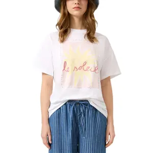 T-Shirt Boyfriend aus Baumwolle mit Frontdruck Damen QS image-2