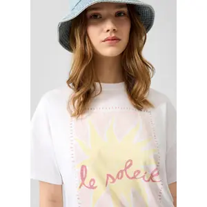 T-Shirt Boyfriend aus Baumwolle mit Frontdruck Damen QS image-3