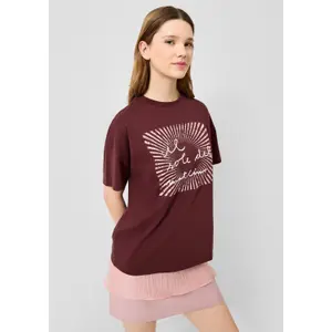 T-Shirt Boyfriend aus Baumwolle mit Frontdruck Damen QS image-2