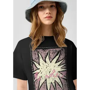 T-Shirt Boyfriend aus Baumwolle mit Frontdruck Damen QS image-3