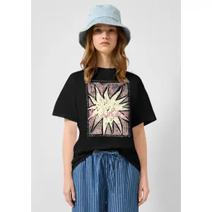 T-Shirt Boyfriend aus Baumwolle mit Frontdruck Damen QS image-5