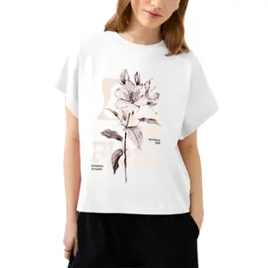 Camiseta de algodón con mangas ranglan e impresión frontal mujer QS image-2