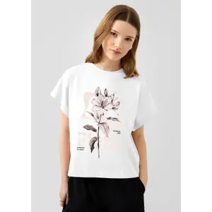 Camiseta de algodón con mangas ranglan e impresión frontal mujer QS image-6