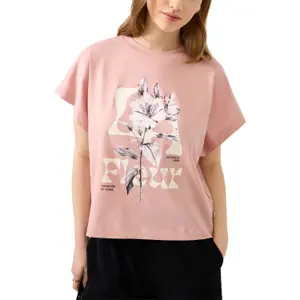 Camiseta de algodón con mangas ranglan e impresión frontal mujer QS image-2