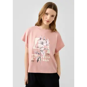 Camiseta de algodón con mangas ranglan e impresión frontal mujer QS image-6