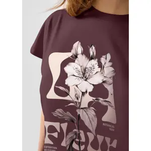 Camiseta de algodón con mangas ranglan e impresión frontal mujer QS image-3