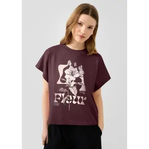 Camiseta de algodón con mangas ranglan e impresión frontal mujer QS image-6
