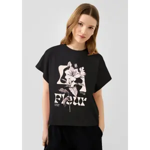 Camiseta de algodón con mangas ranglan e impresión frontal mujer QS image-6
