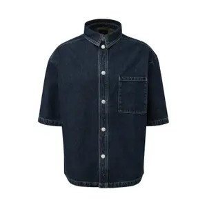 Faded Denim Overshirt with Shirt Collar and Patch Pocket QS image-0