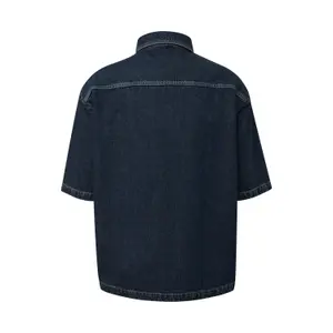 Faded Denim Overshirt with Shirt Collar and Patch Pocket QS image-1