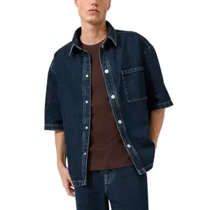 Faded Denim Overshirt with Shirt Collar and Patch Pocket QS image-2