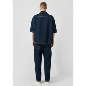Faded Denim Overshirt with Shirt Collar and Patch Pocket QS image-4