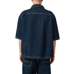 Faded Denim Overshirt with Shirt Collar and Patch Pocket QS image-5