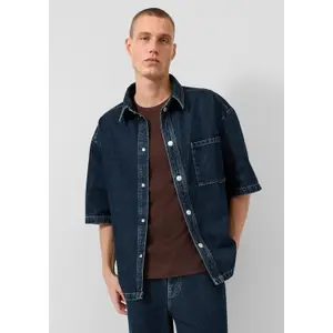 Faded Denim Overshirt with Shirt Collar and Patch Pocket QS image-6