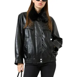 Casual Leather Look Jacket Women QS image-2
