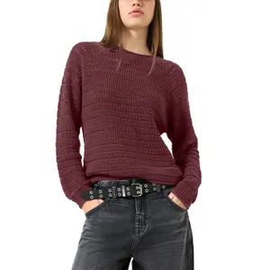 Suéter de algodón mezclado con diseño calado mujer QS image-2
