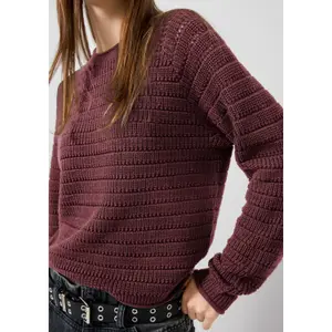 Suéter de algodón mezclado con diseño calado mujer QS image-3