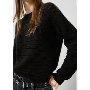 Suéter de algodón mezclado con diseño calado mujer QS image-3