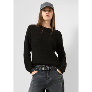 Suéter de algodón mezclado con diseño calado mujer QS image-6