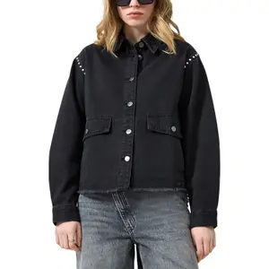 Black Denim Overshirt Women QS Oversize Fit image-2