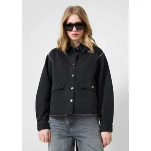Black Denim Overshirt Women QS Oversize Fit image-6