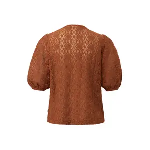 T-shirt koronkowy z okrągłym dekoltem i bufiastymi rękawami dla kobiet QS image-1