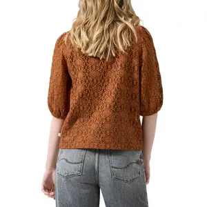 T-shirt koronkowy z okrągłym dekoltem i bufiastymi rękawami dla kobiet QS image-5