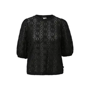 T-shirt koronkowy z okrągłym dekoltem i bufiastymi rękawami dla kobiet QS image-0