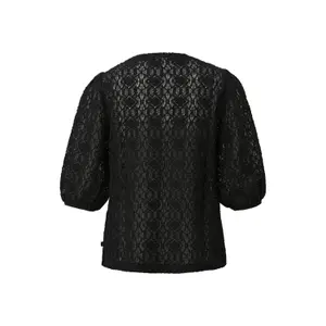 T-shirt koronkowy z okrągłym dekoltem i bufiastymi rękawami dla kobiet QS image-1