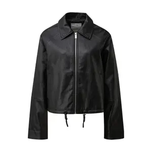 Women's Casual Leather Look Jacket with Adjustable Hem QS image-0