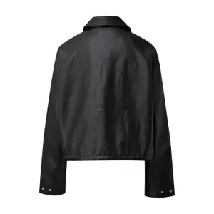Women's Casual Leather Look Jacket with Adjustable Hem QS image-1
