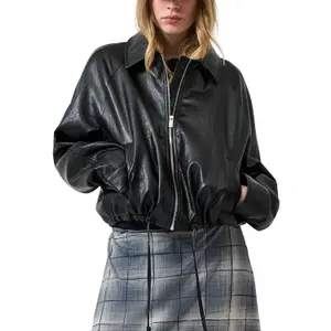 Women's Casual Leather Look Jacket with Adjustable Hem QS image-2