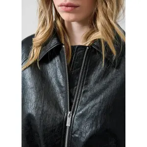 Women's Casual Leather Look Jacket with Adjustable Hem QS image-3