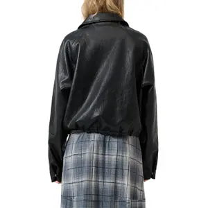 Women's Casual Leather Look Jacket with Adjustable Hem QS image-5