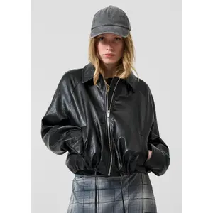 Women's Casual Leather Look Jacket with Adjustable Hem QS image-6