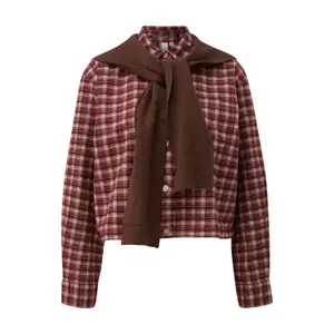 Flannel Check Shirt with Removable Mesh Panel Women QS image-0