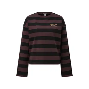T-shirt bawełniany w szerokie paski z małym nadrukiem z przodu dla kobiet QS image-0