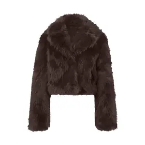 Short Faux Fur Jacket with Shawl Collar Women's QS