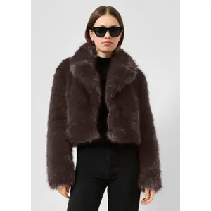 Short Faux Fur Jacket with Shawl Collar Women's QS image-2