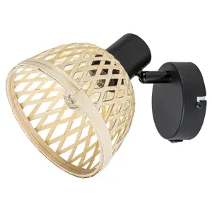 Lampa wewnętrzna w metalowym kloszu z bambusa i rattanu z włącznikiem na podstawie Rabalux Rattan E14 1x MAX 15W IP20 D13cm image-0