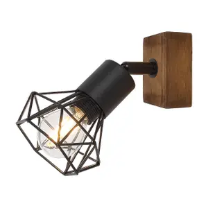 Spot-Wandleuchte für Innenräume aus Metall und Holz Sockel aus Eiche mit Lampenschirm Rabalux Zeus E14 1x MAX 40W IP20 image-0