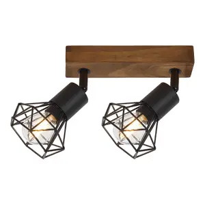 Spot-Wandleuchte für Innenräume aus Metall und Holz Sockel aus Eiche mit Lampenschirm Rabalux Zeus E14 2x MAX 40W IP20 image-0