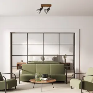 Spot-Wandleuchte für Innenräume aus Metall und Holz Sockel aus Eiche mit Lampenschirm Rabalux Zeus E14 2x MAX 40W IP20 image-1