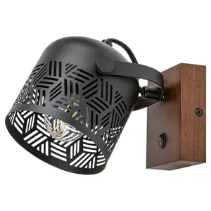 Lampa do interiéru z kovu a dřeva, základna z ořechu s vypínačem na stínidle Rabalux Rotem E14 1x MAX 40W IP20 D11,6cm image-0