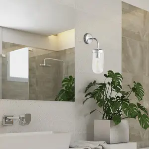 Verchroomde glazen wandlamp voor in de badkamer of buiten Rabalux Yago E27 1xMAX60W IP44 image-1
