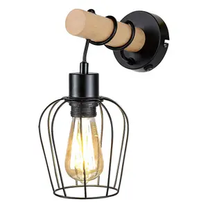Lampada da parete interna in metallo e legno con interruttore on/off sulla base Rabalux image-1