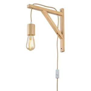 Indvendig væglampe i træ uden pære Rabalux Ubul E27 1xMAX60W H29cm L29cm 150cm IP20 image-0